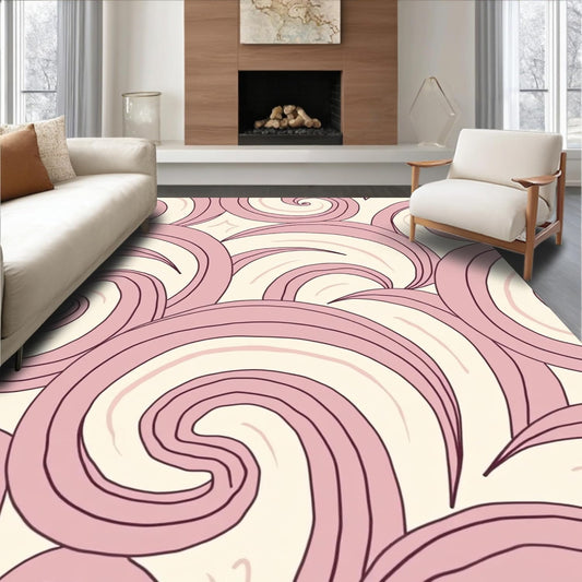 Flatwoven High Traffic Area Rug 5x7, Abstract Wave Motifs with Flowing Lines and Subtle Gradient Hues, Non Slip, Stain Resistant, Washable Area Rugs for Living Room, Bedroom (Pink, 5x7)
