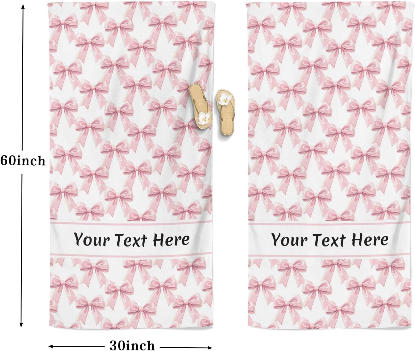 Preppy Pink Bow Beach Towel - Aesthetic Girly Microfiber Pool Towels 60x30 Inches for Bathroom Pool Gym Yoga, Gifts for Girls Lady