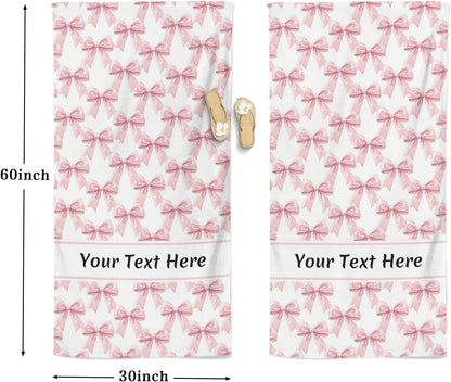Preppy Pink Bow Beach Towel - Aesthetic Girly Microfiber Pool Towels 60x30 Inches for Bathroom Pool Gym Yoga, Gifts for Girls Lady