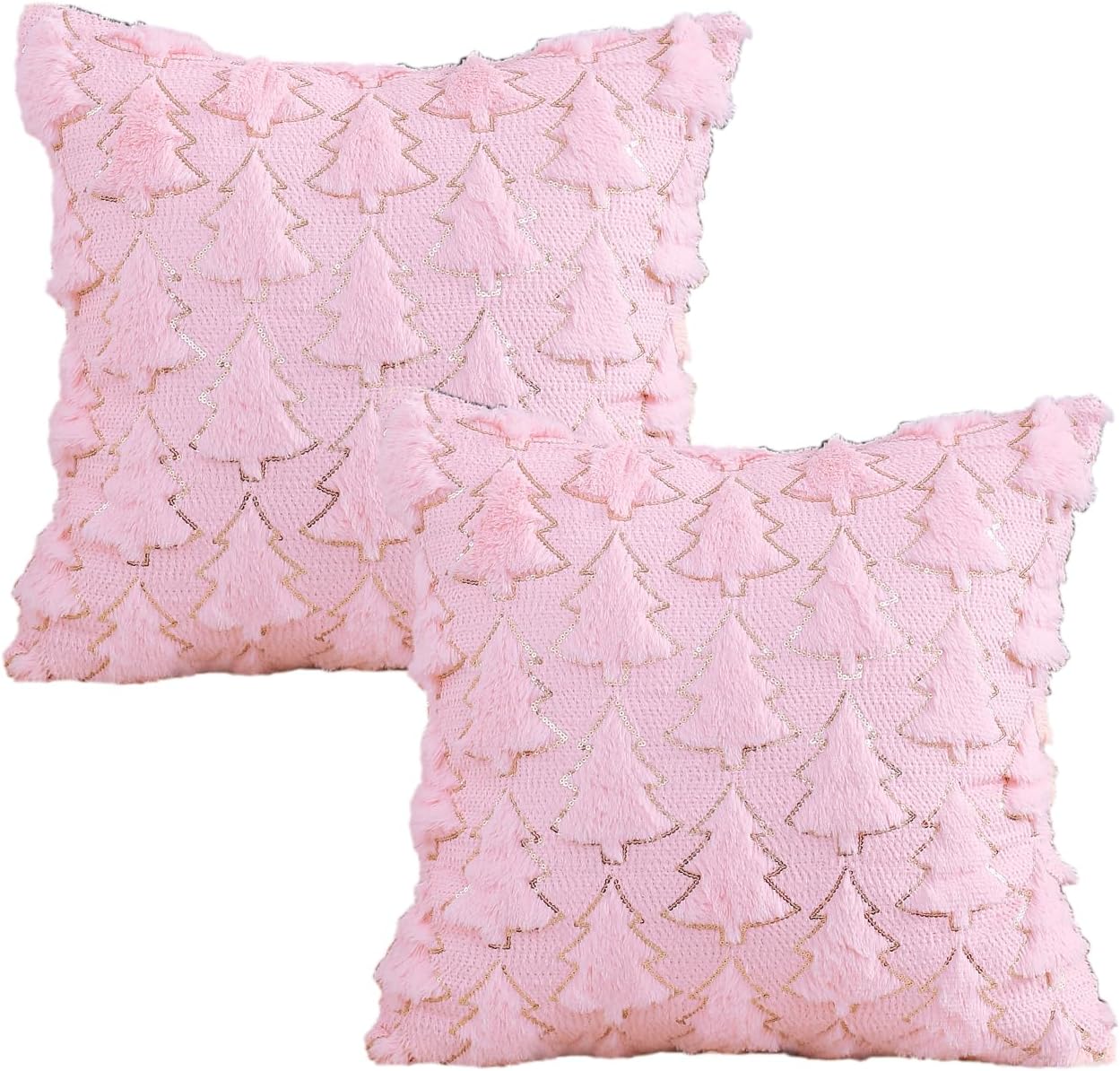 VAKADO Christmas Pink Throw Pillow Covers 18x18 Set of 2 Embroidered Decorative Xmas Cushion Cases Holiday Soft Home Decor for Bedroom Sofa Chair Porch Winter