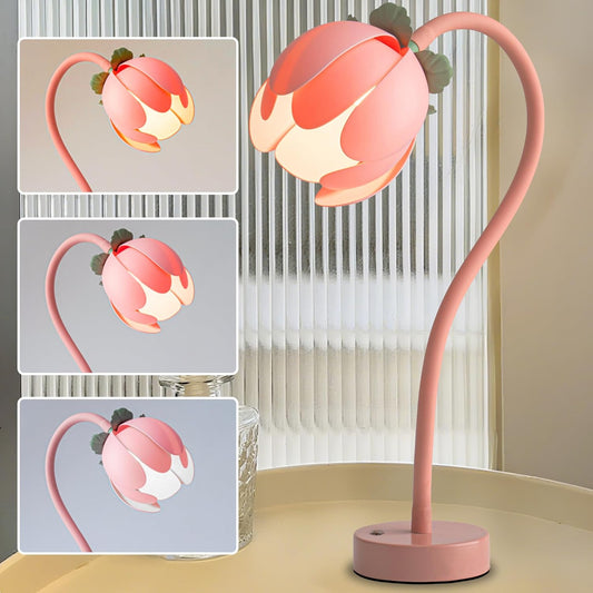 Flower Table Lamp,LED Bedside Reading Lamps Vintage Floral Night Light,3 Color Temperature Infinitely Dimmable Gooseneck Nightstand Lights Living Room Bedroom Lighting Desk Lamp Cute Home Decor(Pink)
