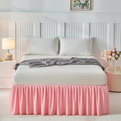 Uozzi Bedding Bed Skirt Queen Size Three Fabric Sides Elastic Dust Ruffled Bed Skirt with Split Corners, Full Ruffles Bed Skirts 16 Inch Drop with Platform, 16'' Queen Pink