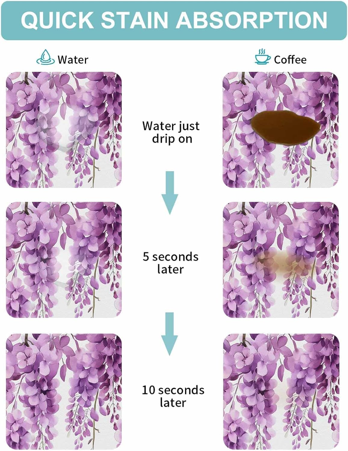 Coffee Mat Wisteria Floral Dish Drying Mat for Kitchen Counter Light Pink Leaf Coffee Bar Mat for Coffee Maker and Espresso Machine, Coffee Station Accessories 18x28in