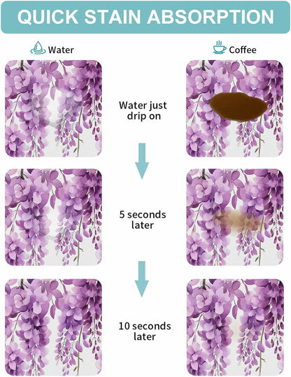 Coffee Mat Wisteria Floral Dish Drying Mat for Kitchen Counter Light Pink Leaf Coffee Bar Mat for Coffee Maker and Espresso Machine, Coffee Station Accessories 18x28in