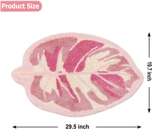 Leaf Bathroom Rugs Pink Cute Monstera Bath Rug Non-Slip Soft Plush Washable Bath Mat for Shower Floor Bathroom Tub Home Decor 19.7"x29.5"