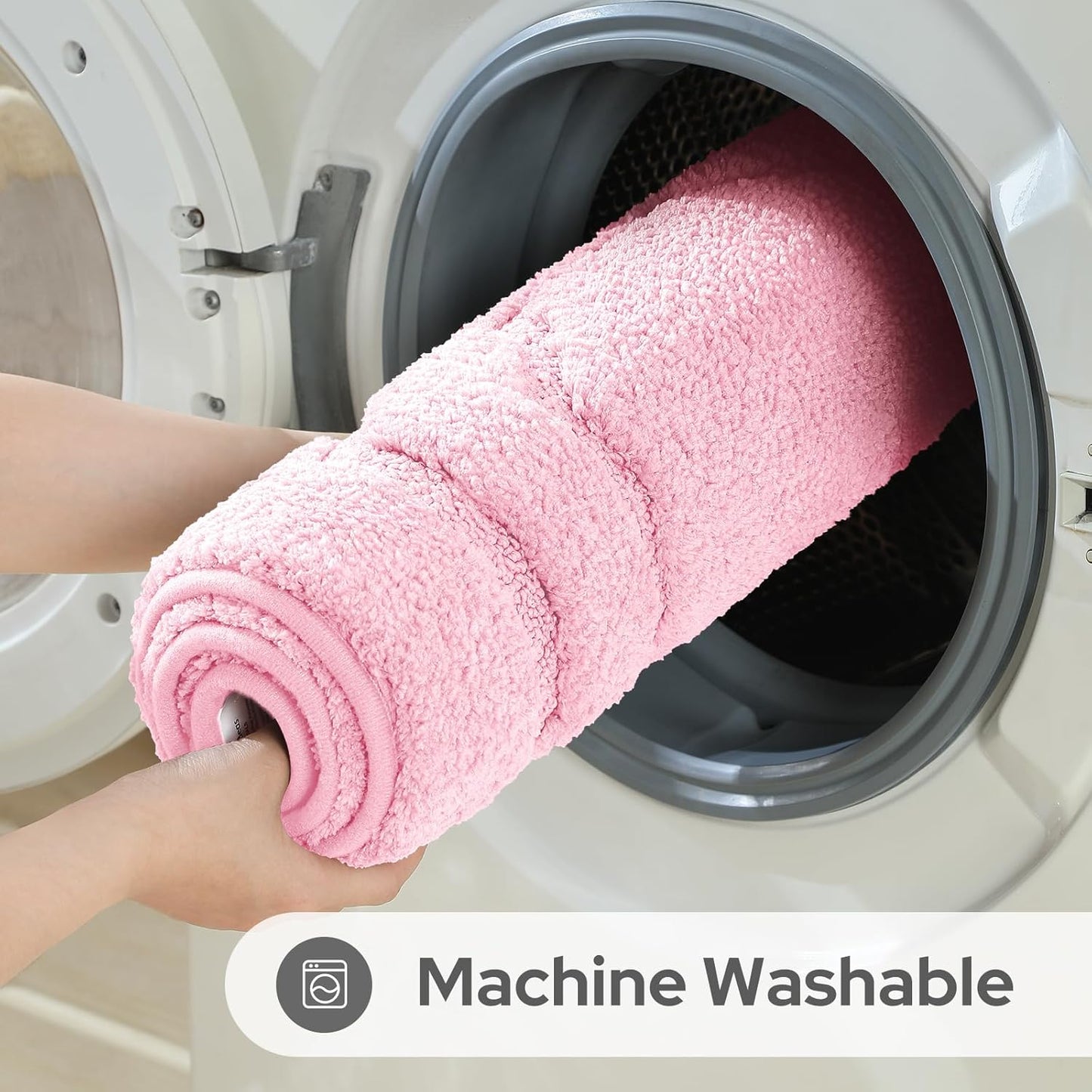 HOMEIDEAS Pink Bathroom Rugs, Absorbent Microfiber Bath Mat with Non-Slip Backing, Machine Washable for Shower