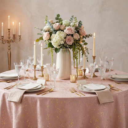 Horaldaily Pink Tablecloth 60x60 Inch Round, Solid Round Table Cloth with Golden Sequin, Thanksgiving Christmas Table Cover for Wedding, Party, Banquet, and Events