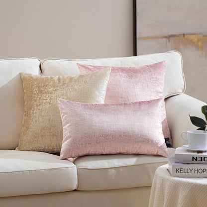Phantoscope Pack of 2 Sparkling Velvet Decorative Solid Throw Decorative Pillow Cover Soft Silver Shiny Square Cushion Cover Pillowcase for Couch Bed and Chair, Pink, 18 x 18 inches, 45 x 45 cm