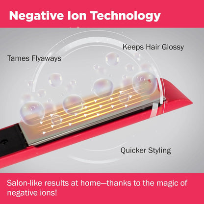 Evalectric Pro Titanium Flat Iron – 1.25” Titanium Hair Straightener with Floating Plates - Negative Ion Technology for Frizz-Free Shine - Dual Voltage - Travel Friendly - Pink