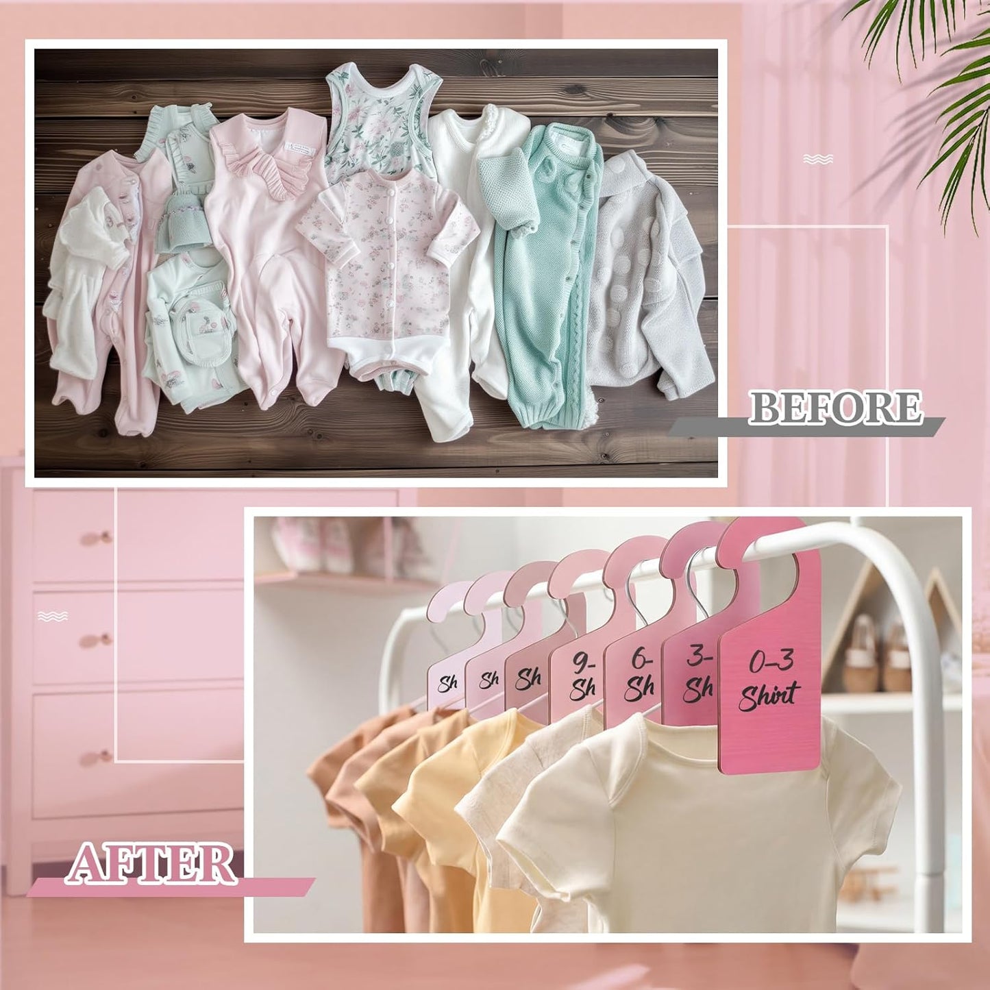 Patelai 14 Pcs Blank Wooden Clothing Rack Divider with Marker Pen Closet Blank Organizers Hanger Separators Hanging Closet Divider for Home Nursery Clothes(Pink)