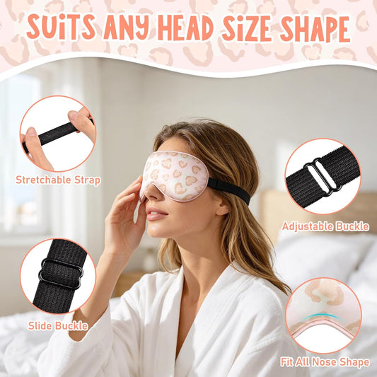 OlyPegic 2 Pcs Girls Sleep Masks for Women Girls Silk Eye Mask Sleeping Eye Masks Women with Adjustable Strap Soft Lightweight Eye Cover Pink Bow Blindfold Shade Light Blocking Travel Home Use