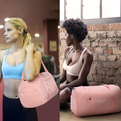 Vankor Small Gym Bag for Women with Shoe Compartment, Waterproof Sports Duffle Bag for Travel Carry on Duffel, Weekender Beach Yoga Workout Overnight Mommy Maternity Hospital Bag Pink 17.5 inches
