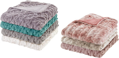 Comfort Spaces Ruched Faux Fur Plush Throw Blanket and Pillow Set with 2 Matching Square Pillow Covers Sofa Throw Blanket for Living Room, Chair, Couch, Home Office Fuzzy Soft Blush Tie Dye 50"x 60"
