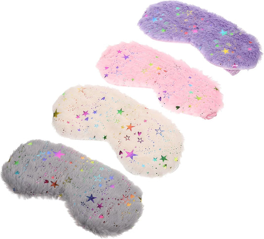BETOOKY Adorable Plush Eye Masks 4pcs Light Blocking Sleeping Eye Covers and Travel with Faux Fur Soft Fabric in Gray, Pink, Pearl White, and Purple