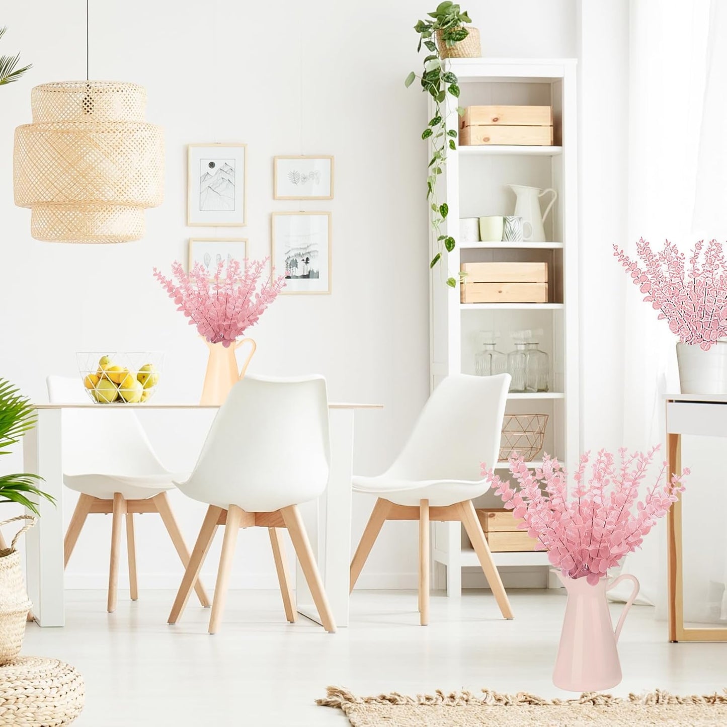 FEQO 72 Pcs Pink Eucalyptus Stems Artificial Leaves Faux Eucalyptus Stem Branches 15 inch for Wedding Bouquet Home Decor