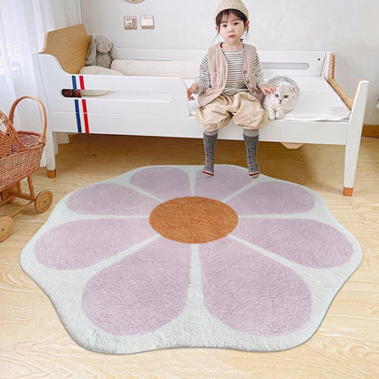 Flower Shaped Round Area Rug,Washable Round Soft Floral Area Rugs for Living Room Girls Bedroom Fluffy Circle Nonslip Circular Indoor Floor Mat for Entryway Kitchen-31.5" Round,Pink
