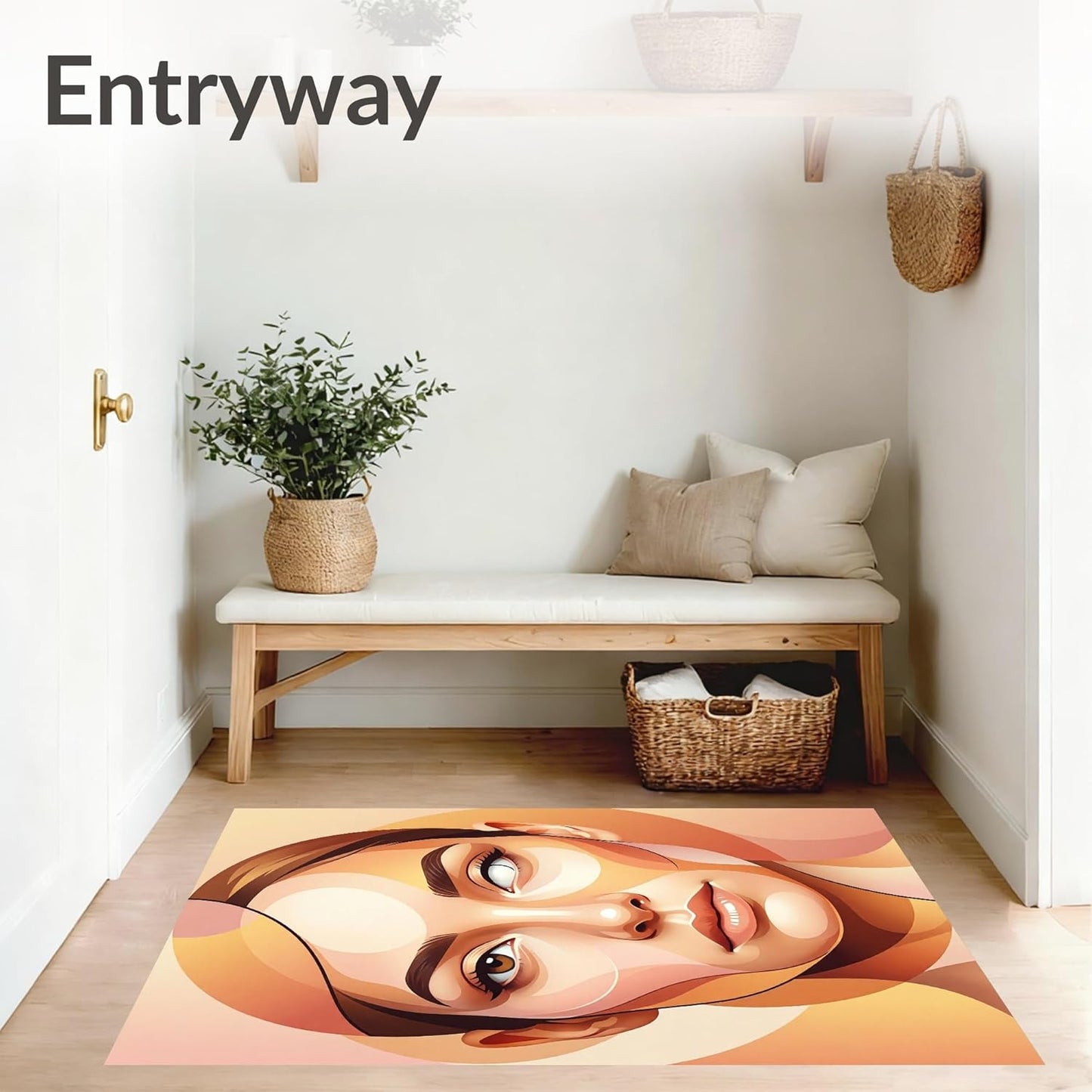 Low Pile Flatwoven Area Rug 4x6, Blushing Peach Abstract Cheeks Modern Interlocking Design with Warm Pastels, Machine Washable, Indoor for Living Room, Bedroom, Non Slip(Beige, 4x6)