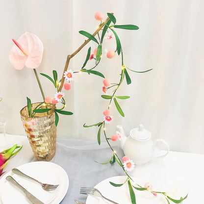 Simulation Peach String Lights Hanging Vine Plant Peach Garland Artificial Fruit Peach Pink Flower Fairy Light Battery Powered for Home Garden Wedding Party Decor (2 Pack, Pink Peach)