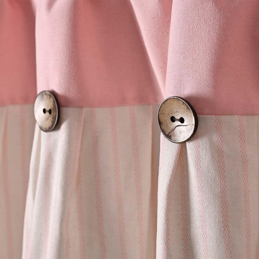 DOSLY Ides Farmhouse Rustic Pink Cotton Blend Valance Curtain, Striped Pleated Design with Coconut Buttons, Multi-Room Window Treatment for Kitchen, Living Room, Bedroom, 52" W x 18" L