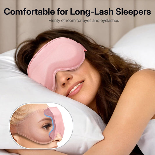 LitBear Long Lash Sleep Mask for Women Men Side Sleeper, 3D Contoured Light Blocking Sleeping Mask, Soft Comfortable Eye Mask Sleep with Adjustable Strap, Pouch for Travel, Pink