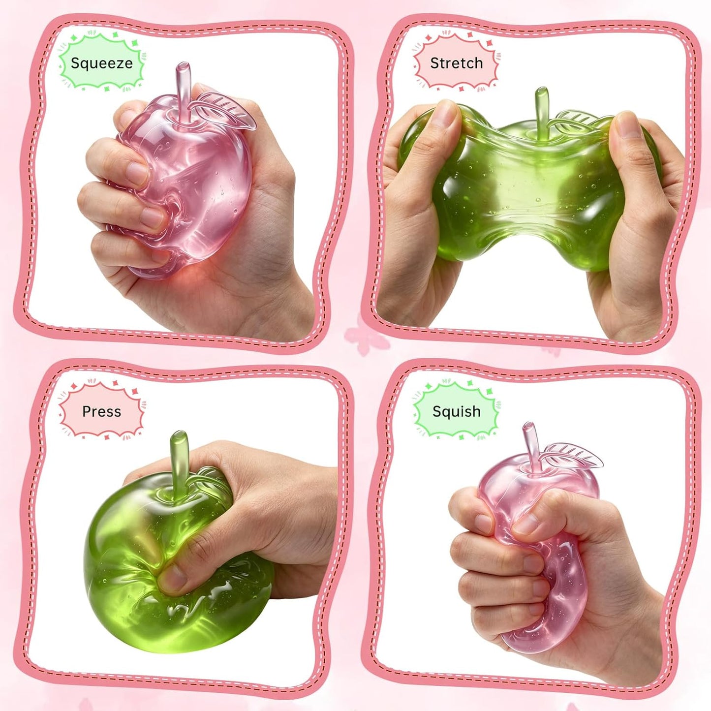 Stress Relief Toy, Apple Squishy, Squishy Apple Slow Rising Fruit Squishies, Clear Cute Fruit Stress Ball for Adults, Cute Funny Desk Decor (Pink)