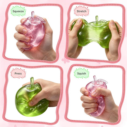 Stress Relief Toy, Apple Squishy, Squishy Apple Slow Rising Fruit Squishies, Clear Cute Fruit Stress Ball for Adults, Cute Funny Desk Decor (Pink)