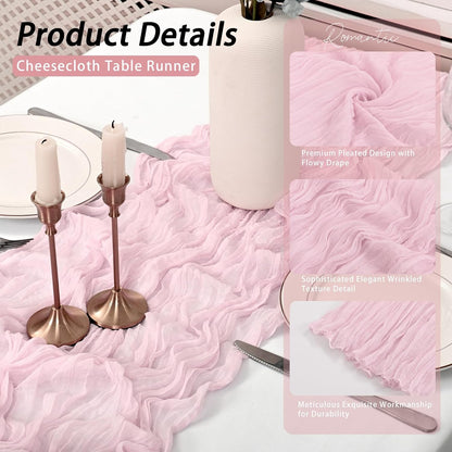 8 Pack Pink Cheesecloth Table Runner 17x108 inch Boho Gauze Cheese Cloth Table Runners for Wedding Party Baby Bridal Shower Home Decor