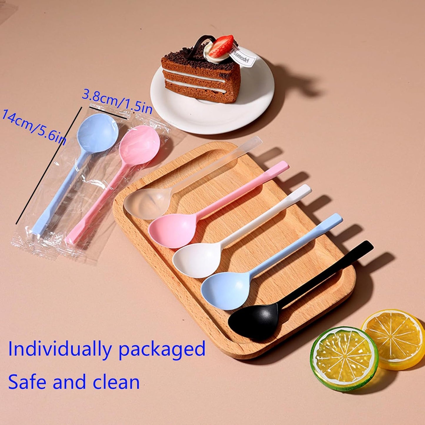 100 Count Independent Packaging Soup Spoons, Heavy Disposable Plastic Spoons for Cake Dessert Ice Cream (Pink)