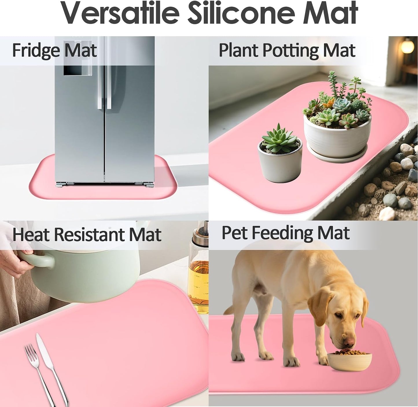 TOHONFOO Silicone Coffee Maker Mat with Lip, 24'' x 16'' Heavy Duty Coffee Maker Mat for Countertops, Coffee Tray Fit Under Coffee Machine Appliance Automatic Machines Espresso Accessory, Pink