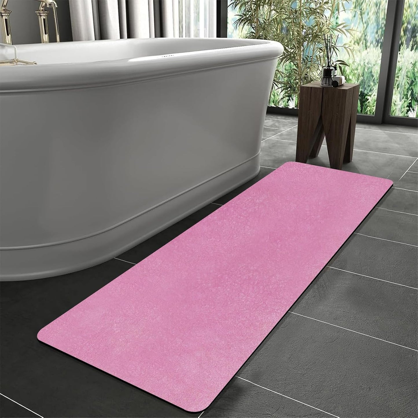 Extra Long Bath mat Diatomaceous Earth Bath mat Super Absorbent Quick Dry Non Slip Bathroom Mat Thin Runner Mat Rug Fit Under Door-Shower Rug for in Front of Bathtub Shower, Pink, 23.6"x66.9"