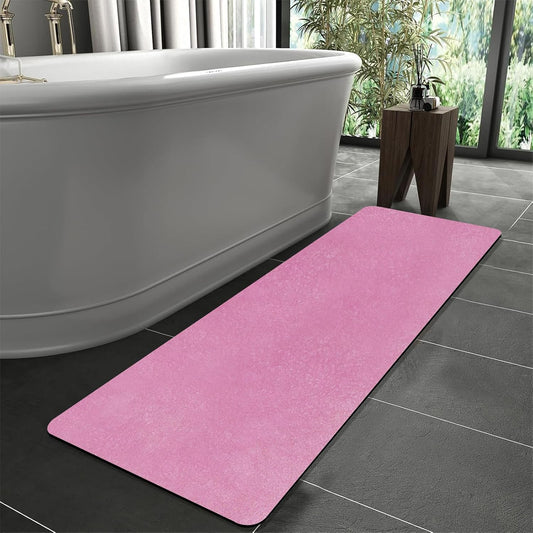 Extra Long Bath mat Diatomaceous Earth Bath mat Super Absorbent Quick Dry Non Slip Bathroom Mat Thin Runner Mat Rug Fit Under Door-Shower Rug for in Front of Bathtub Shower, Pink, 23.6"x66.9"