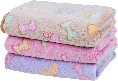 Dono 1 Pack 3 Dog Blankets, Soft Fluffy Fleece Pet Blanket Warm Sleep Mat Paw Print Design Puppy Kitten Throw Blanket Doggy Mat Blanket for Dogs