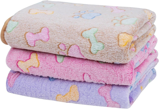 Dono 1 Pack 3 Dog Blankets, Soft Fluffy Fleece Pet Blanket Warm Sleep Mat Paw Print Design Puppy Kitten Throw Blanket Doggy Mat Blanket for Dogs