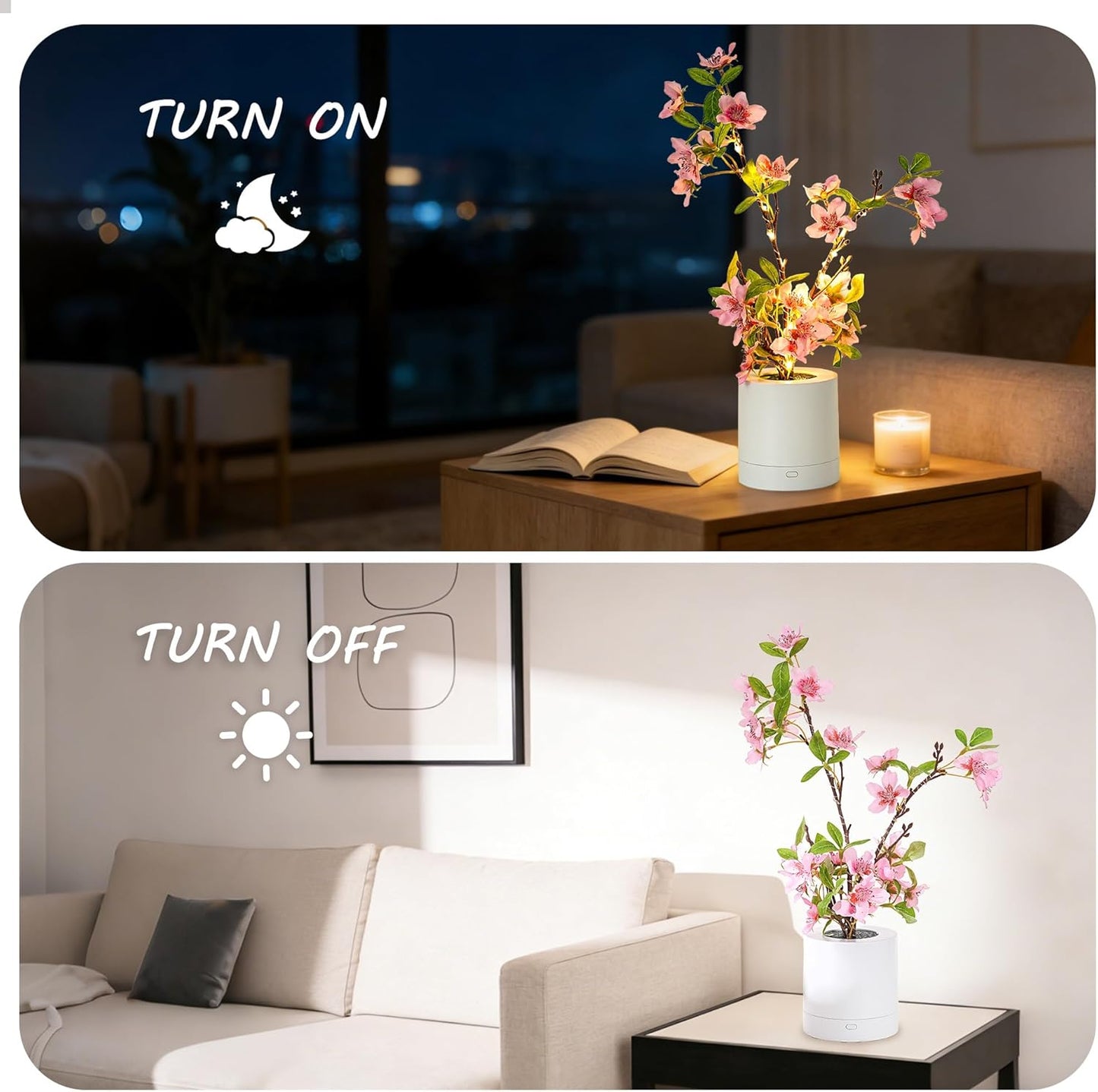 WSYEAR Pink Cherry Blossom in Pot, Artificial Cherry Fake Flower Lamp Indoor Outdoor Home Garden Office Decor for Wedding,Birthday,Party,Christmas