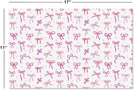 Lillian Vernon Pink Bows Paper Placemat Pad, 24 Sheets Included, 11" x 17", Printed in The USA, Great for Dining, Parties, and Holiday Events