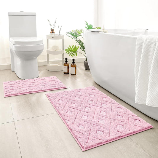 HOMEIDEAS Light Pink Bathroom Rug Set 2 Piece, Soft Microfiber Tufted Bath Mats, Super Absorbent Non Slip, Machine Washable Bathroom Rugs for Tub, Shower and Floor, 20" x 32" Plus 16" x 24"