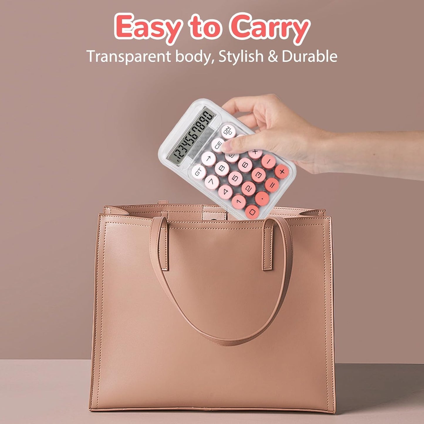 Cute Calculator, Mechanical Switch Calculator, Calculators Desktop 10 Digits, Desk Calculators with Big Buttons and LCD Display, Battery Power,Ideal for School Home Office Basic(Pink)