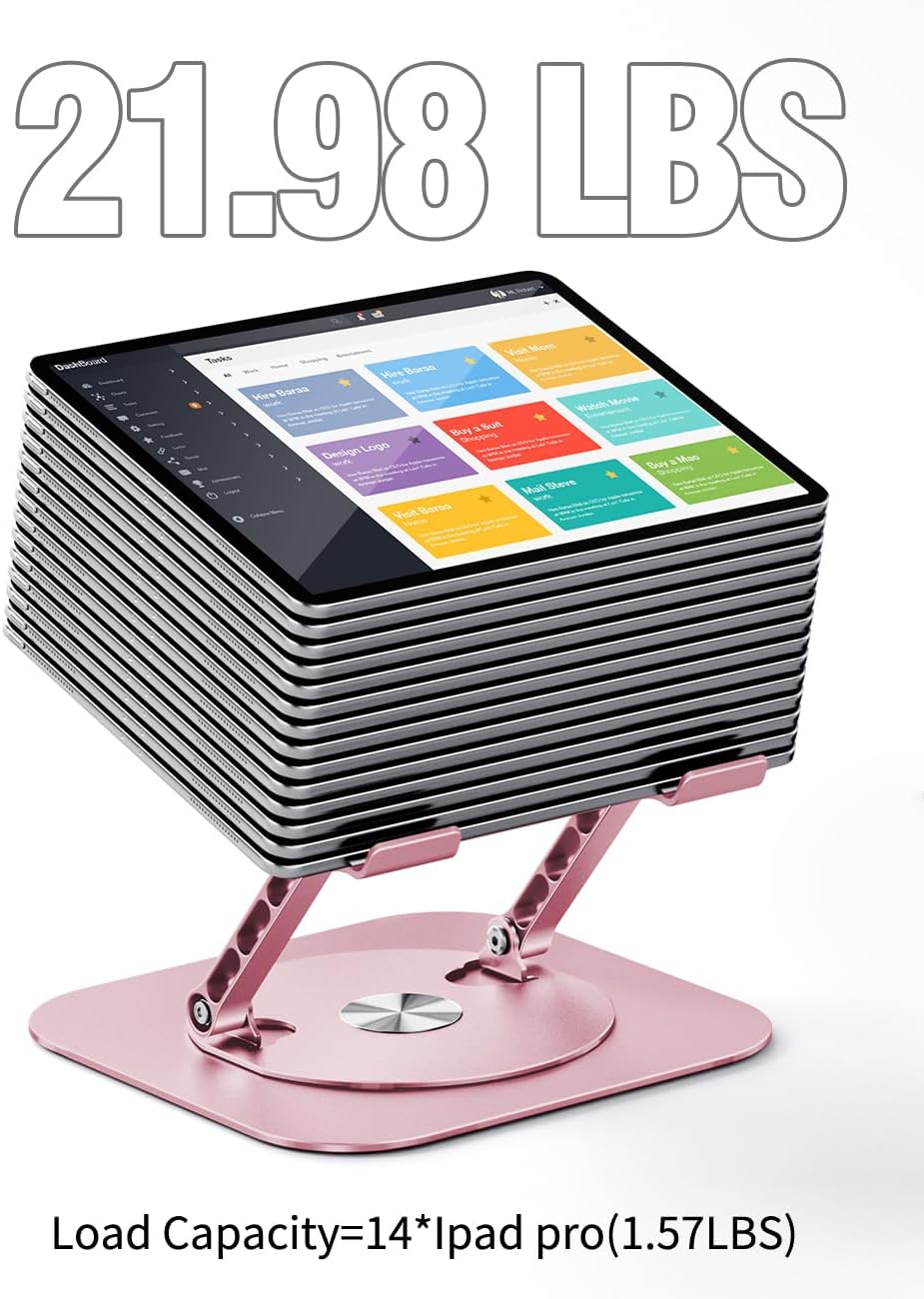 AOEVI Adjustable Laptop Stand with 360 Rotating Base, Computer Stand for Laptop Ergonimic Foldable Laptop Riser for Desk Compatible with MacBook Pro/Air Notebook up to 16 Inches,Pink