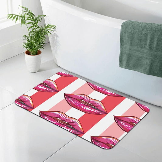 Pink Mouth Geometric Stripes Absorbent Bath Mat Non Slip Washable Doormat 15.7x23.6 in Quick Dry Shower Mat Thin Floor Rug for Bathroom Kitchen Entryway