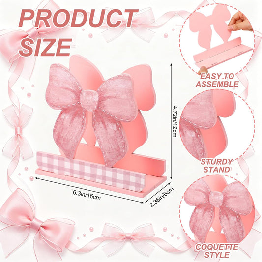 Pink Bow Wooden Napkin Paper Holder for Table Decor Festive Holiday Vintage Sturdy Rustic Wood Napkin Stand for Kitchen Dining Room Farmhouse Winter Counter Cute Seasonal Decor