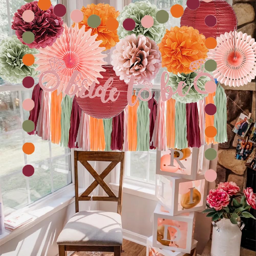 Fall Bridal Shower Decorations Sage Green Burgundy and Pink Bridal Shower Decorations Orange Bachelorette Party Dusty Rose Gold Bride to Be Banner Kit for Blush Pink Sage Green Burgundy Wedding Decor