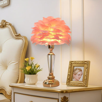 Pink Feather Lamp Cute Princess Table Lamp Romantic Furry Goose Feather Decoration Desk Light Creative Bedside Lamps for Kids Wedding Bedroom Girls' Room Decor