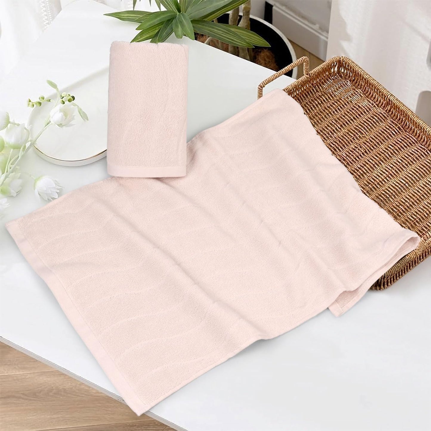 2-Piece Hand Towels for Bathroom with Wavy Striped Jacquard, Premium Quick Dry Spa Face Towels 13"x29", Blush Pink