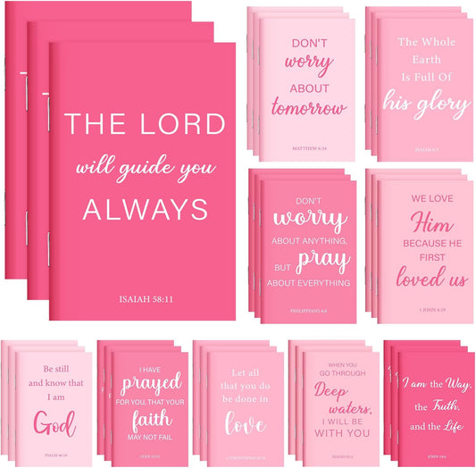 30 Pcs Christian Bulk Gifts Journal Bible Religious Verse Notebooks Inspirational Prayer Journal Father's Day for Men Women Students Sunday School Church Gifts Prizes Party Favor(Pink)