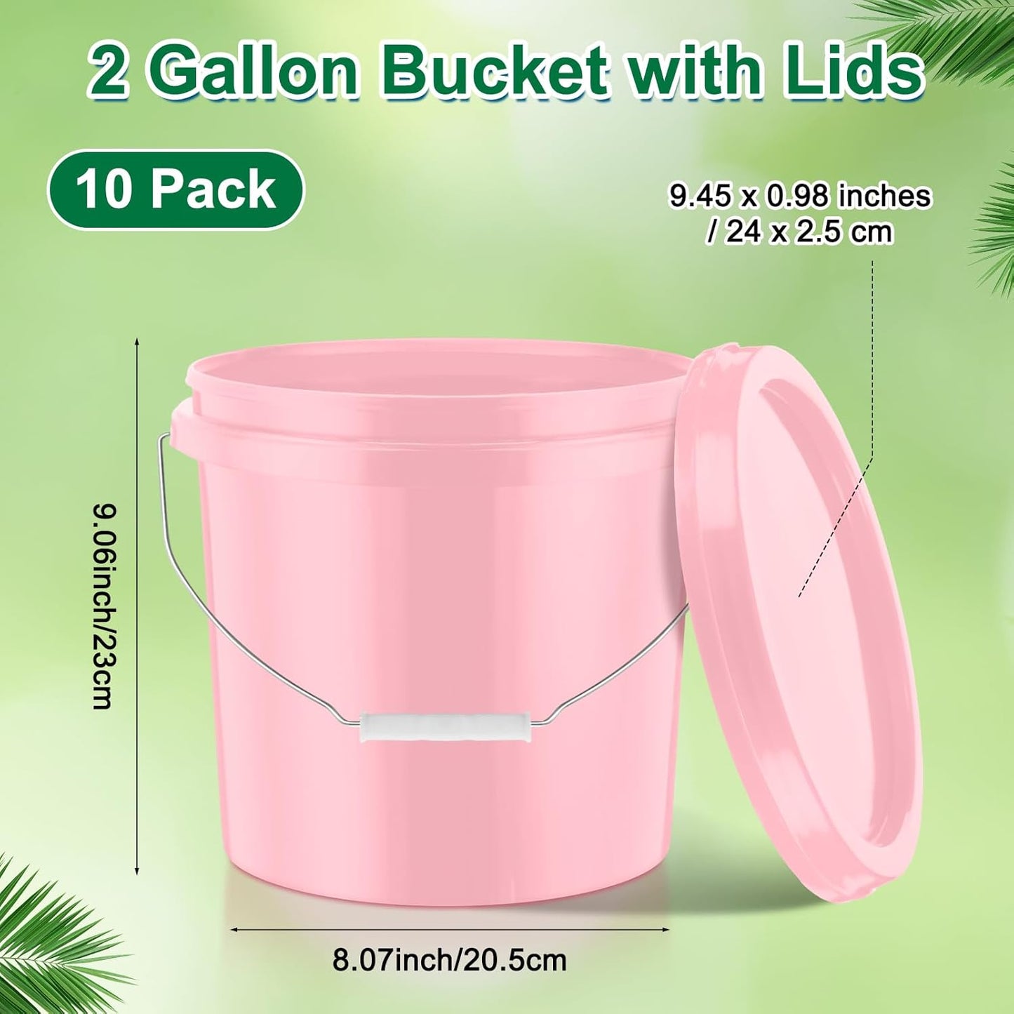 Tioncy 10 Pcs 2 Gallon Plastic Bucket with Lid Heavy Duty 2 Gallon Bucket Pail with Lid Handle for Storage Container Home Household Cleaning (Light Pink)