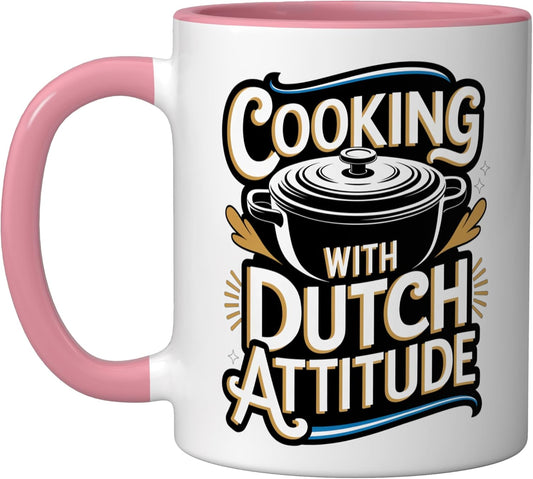 Dutch Oven: Cooking With Dutch Attitude Ceramic Mug, Pink/White