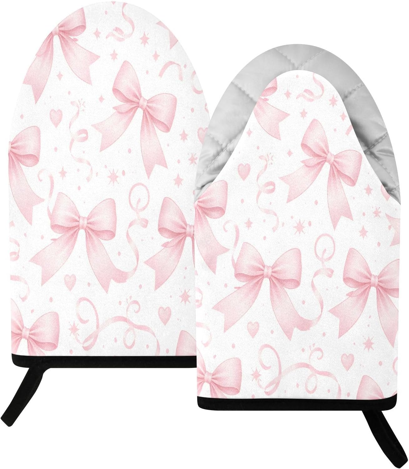 Bows Watercolor Pink Non-Slip Oven Mitts Set Heat Resistant Kitchen Gloves with Quilted Liner Cotton Machine Washable with Hanging Loop for Baking Grilling BBQ