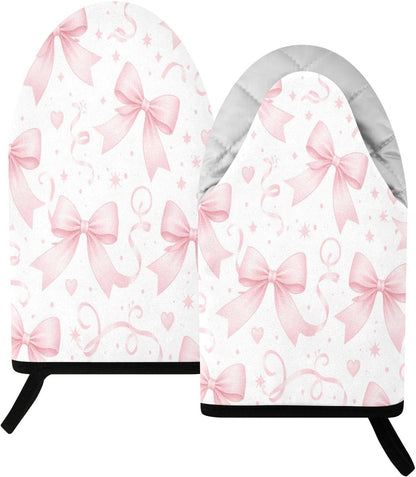 Bows Watercolor Pink Non-Slip Oven Mitts Set Heat Resistant Kitchen Gloves with Quilted Liner Cotton Machine Washable with Hanging Loop for Baking Grilling BBQ