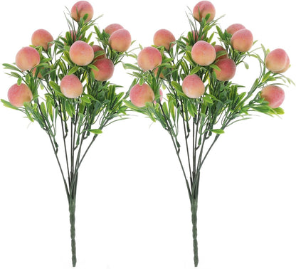 SUPVOX 2pcs Artificial Peach Branches Faux Fruit Stem Bouquet Plastic Peach Decor for Home Vase Filling Indoor Decoration