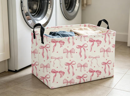 Pink Baskets Girls Basket Rectangular Cute Storage Bin for Room Decor(Pink bownot)